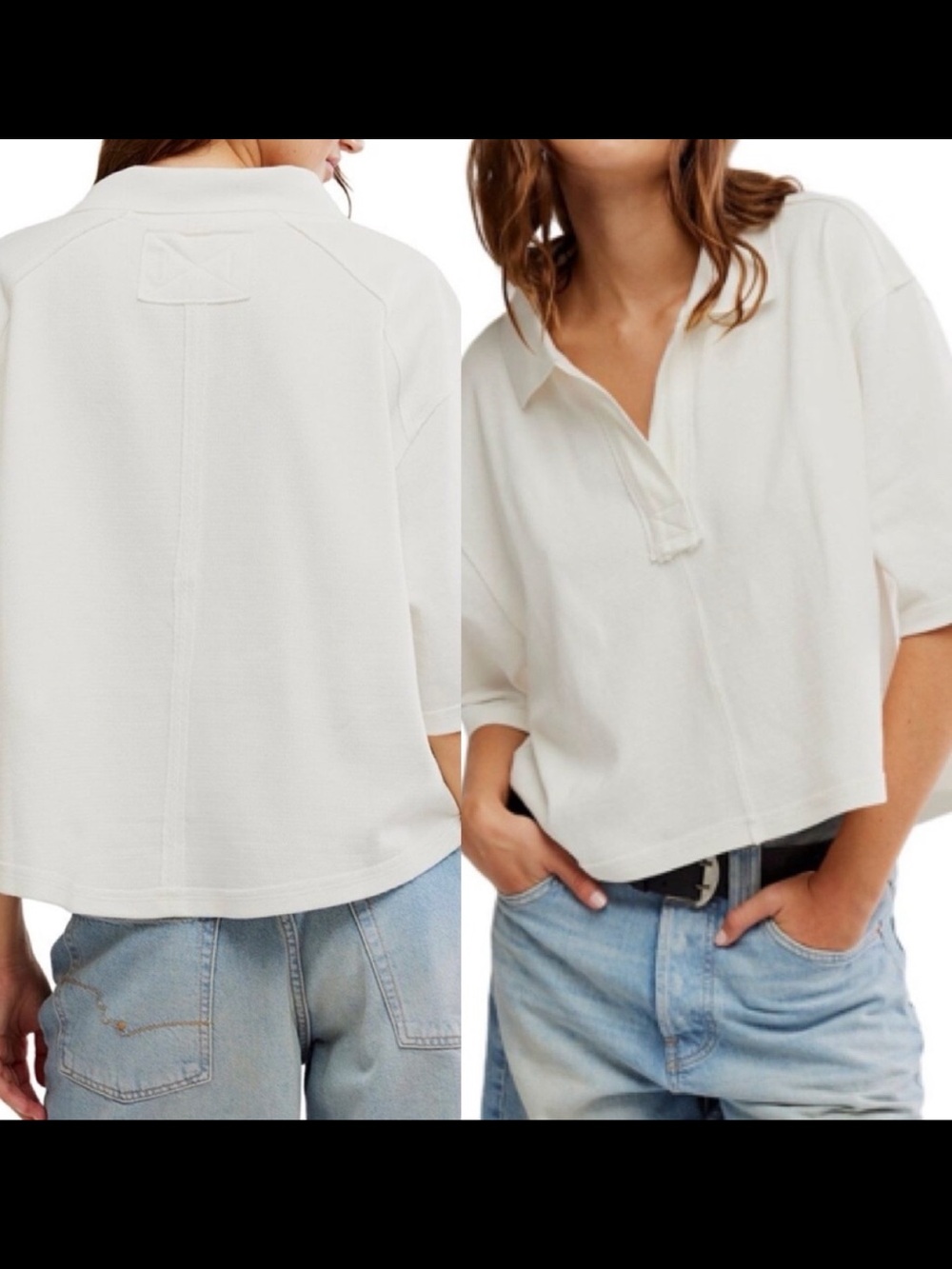 NWT We The Free White/Cream Cropped Polo Top Size Medium NEW - Picture 6 of 9